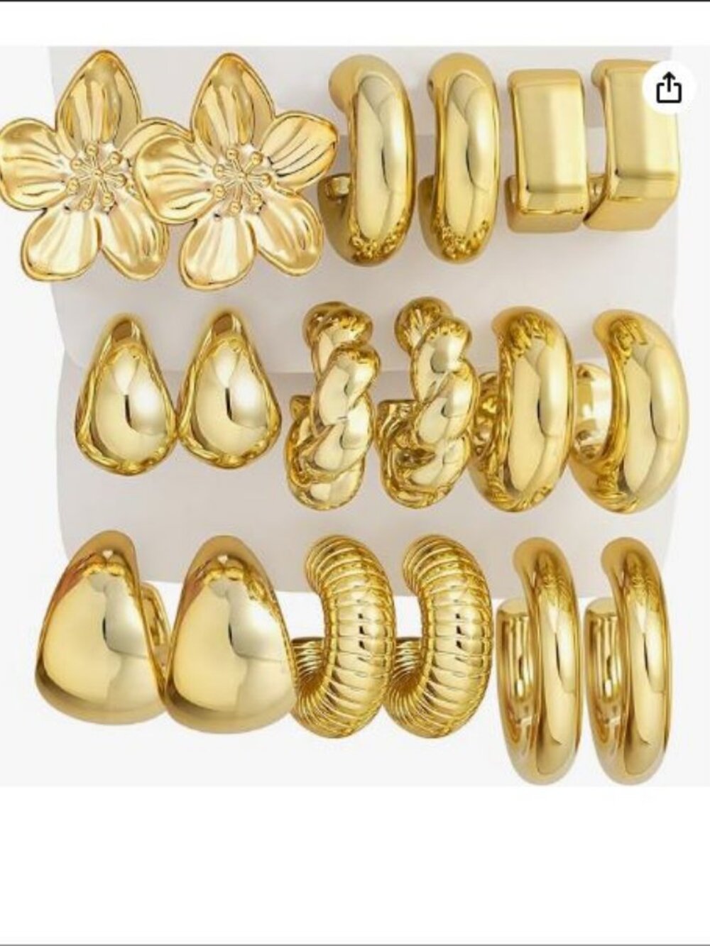 12-Pair Chunky Silver Hoop Earrings Set Twisted Huggie Hoops